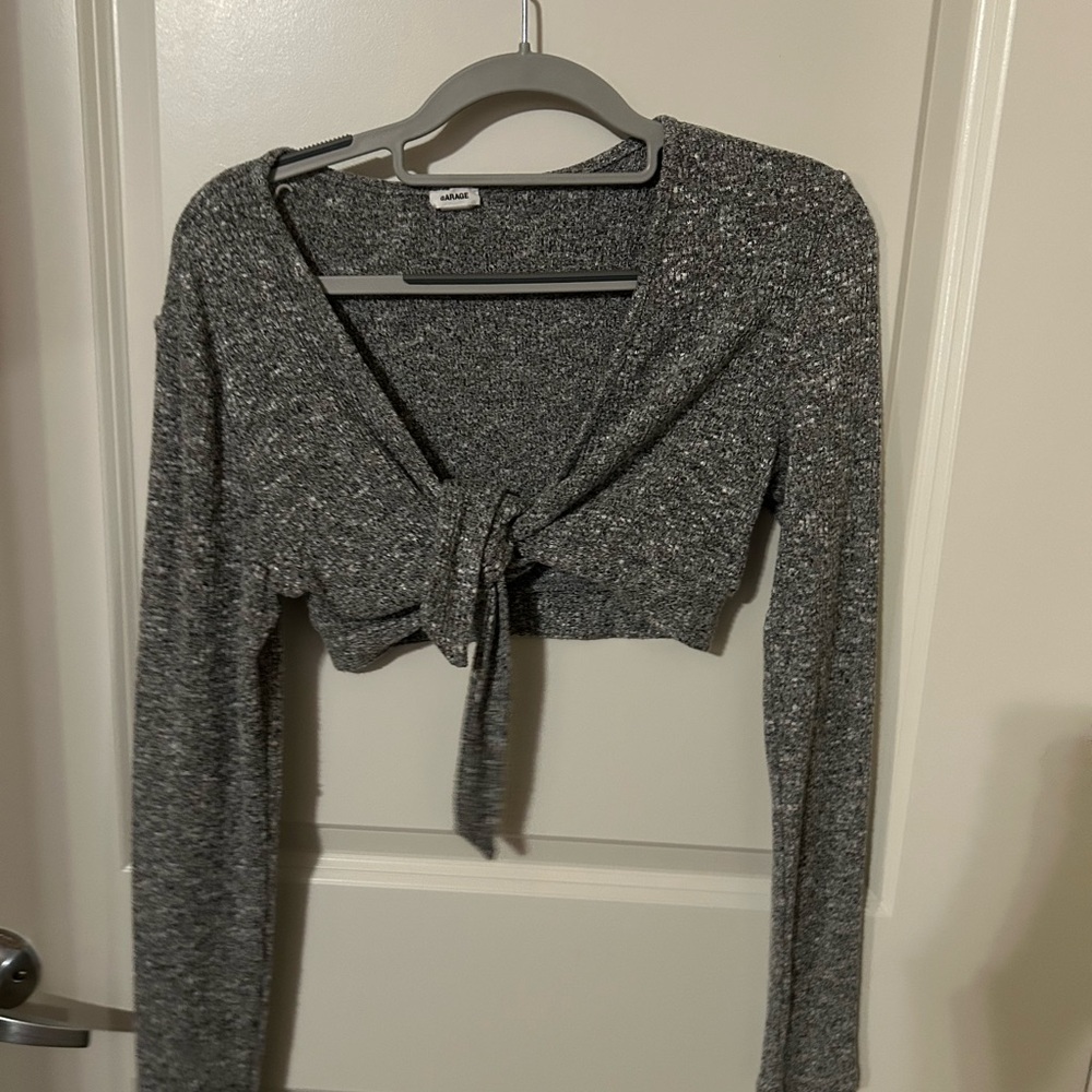 Garage Heather Gray Tie-Front Cropped Blouse
